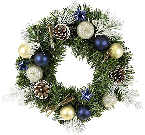 Weihnachtskranz dekoriert mit Christbaumkugel Stern Zapfen Zweige Apfel Adventskranz Kranz Türkranz Tannenkranz Wanddeko Türdeko Tischkranz Weihnachtsdeko Kränze Naturmaterialien Floristik Kunstblumen