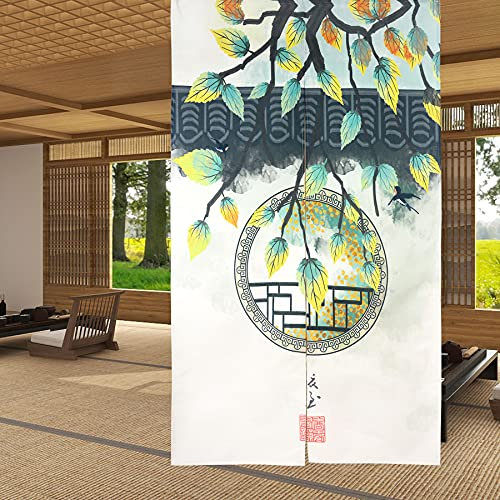 LIGICKY Japanischer Stil dick Leinen Noren Lang Vorhänge Chinese Garden Landscape Türvorhang Raumteiler Tapisserie für die Heimtextilien Raumteiler 85 x 150 cm