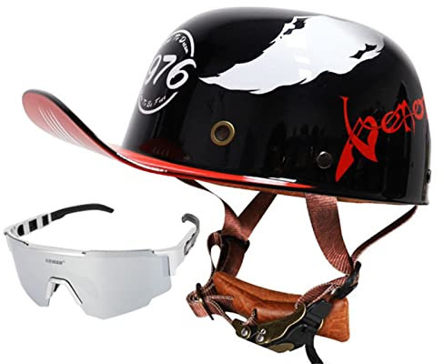 Retro Baseball Cap Style Elektrischer Motorradhelm ECE-Zertifizierter Halbhelm Mit Anti-UV-Brille Herren Damen Roller Street Bike Reisehelm Vintage Jethelm F2,L