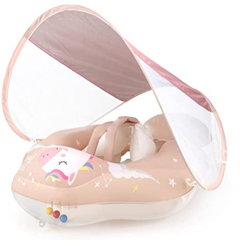 Tumnea Bouée de Natation pour bébé avec Pare-Soleil, bouée de Natation Gonflable pour Poney, entraîneur de Natation pour bébé Aide à la Natation pour bébé avec Protection Solaire Amovible pour bébés