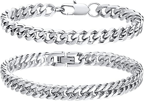 VNOX Armband Männer Edelstahl Armband Herren Silber,2 PCS