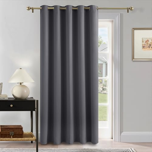 PONY DANCE Door Curtain Thermal - 1 Panel Blackout Curtains for Living Room Bedroom Kitchen Privacy Screen Heat Cold Insulated, 66 inch Width x 84 inch Drop, Grey