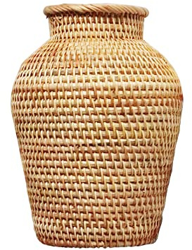 Jarrón de ratán con soporte para macetas, almacenamiento para plantas, jarrón de mimbre, cesta apilable, color amarillo (multicolor, talla única)