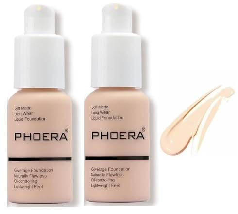 Aquapurity Phoera® Full Coverage Foundation Soft Matte Oil Control Concealer 30ml Long Lasting Flawless Cream Smooth (2 PCS 101 PORCELAIN)