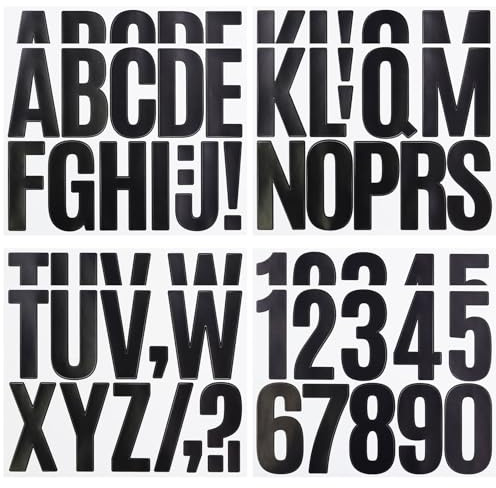 6 Sheets 3 Inch Letter Stickers, 2 Sheets Vinyl Number Stickers - Black