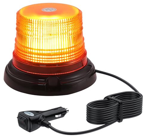 YGiTK 48 LEDs Batería Luz LED Estroboscópica, 12/24V Luz LED Estroboscópica Rotativo con Magnético, 7 Modos con 5 Metros Cable para el Coche Carretilla Elevadora Tractor Carrito de Golf Remolque