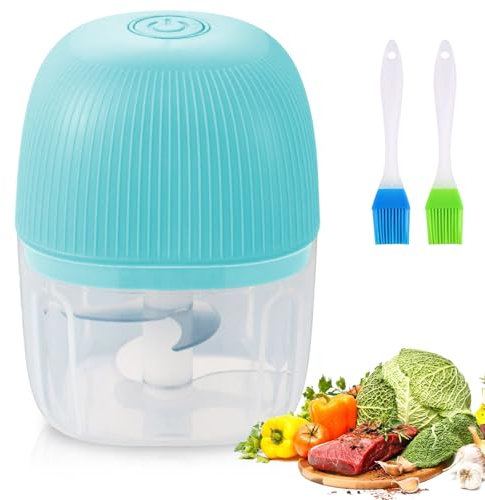 Multizerkleinerer Elektrisch, Mini Zerkleinerer Küche Elektrischche Mit 3 Scharfen Edelstahlklingen, USB Wiederaufladbar, Zwiebelschneider Elektrisch, für Gemüse, Obst, Fleisch und Babynahrung