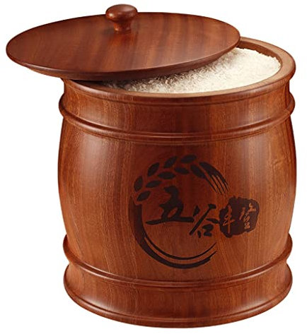 WOTZOV Dispensador de arroz Redondo, Recipiente hermético para Cereales, para pastas, Dulces, Avena, café, Frutos Secos, Comida para Mascotas, organización de Almacenamiento en,Marrón Capacidad 10kg