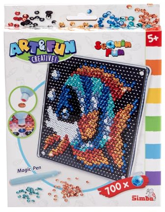 Simba Art und Fun Sequin Fisch, Platte 18x18cm, 700 Sequins, Stift, ab 5 Jahre