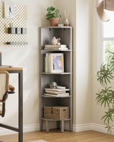 Apetaccat Libreria Angolo con 5 Livelli, Corner Regalo, Piante Regalo, Visualizzazione Aufbewahrungsregal für Wohnzimmer, Ufficio, Camera da letto, 127x29x29cm, Grigio