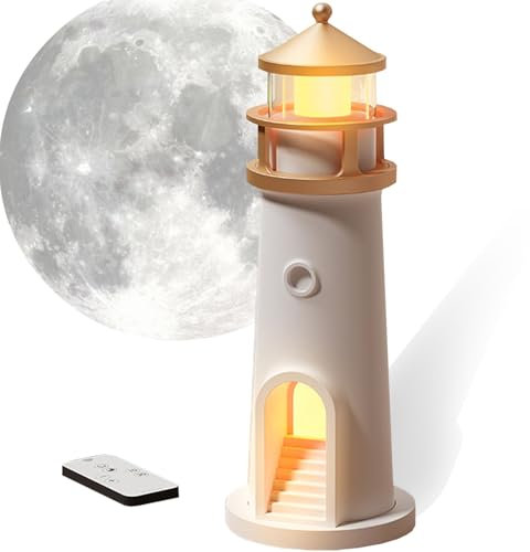 DAZZTIME Phare Décoratif avec Lumière Projectée de Lune - Veilleuse Bluetooth et Télécommande