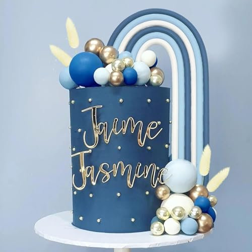 38 decorazioni per torta blu arcobaleno oro palline blu decorazioni per torte boho erba per compleanno bambino matrimonio compleanno forniture per feste a tema