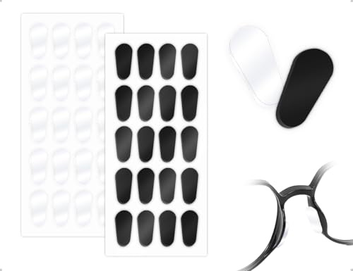 AOYEGIC 20 paires de plaquettes nasales autocollantes en silicone antidérapantes,coussinets souples pour lunettes,accessoires pour lunettes,pour travail(noires et transparentes,en forme de goutte)