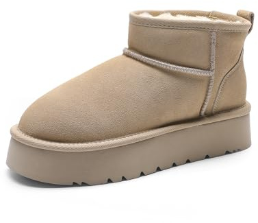 DREAM PAIRS Stivali da Neve Invernali con Plateau da Donna, Stivaletti alla Caviglia Resistenti all'Acqua, Leggeri Antiscivolo per Esterni,Size 40,Sabbia,DWUMSB2501