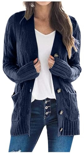 Gilet Femme Grande Taille Cardigan Chic Et Elegant Col en V Automne Gilet Élégant Ouvert Couleur Unie Cardigan Manches Longues Chaud Sweater Blouson Et Poches