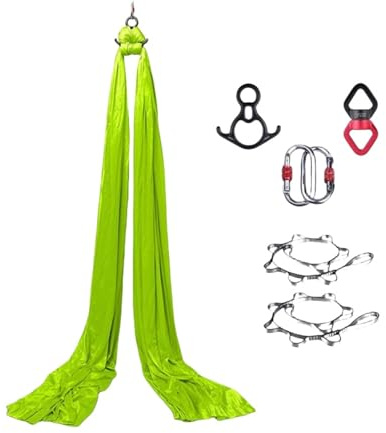 INLANDSIS Hotel Bee Yoga Aerial Silk (8 x 2,8 m), amaca da yoga da appendere, altalena trapezio, forte portante, protezione sicura, set altalena yoga, amaca acrobatica (verde erba)
