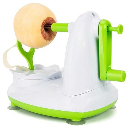 Pelador de manzanas, pelador de frutas giratorio manual, máquina de pelar rápido, dispositivo de cocina para patatas, peras, manzanas (incluye 2 cabezales de pelado)