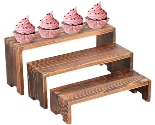 Elevador de exhibición de madera, soporte rectangular para tartas de postre, fácil de usar, soporte elevador de exhibición de madera, soportes para cupcakes, soporte organizador para colecciones de