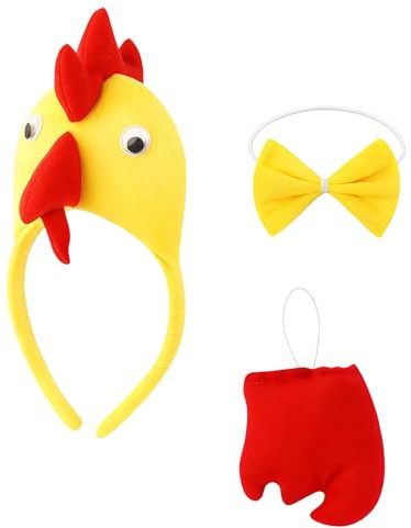 QiiWuic 3Pcs Chicken Costume, Yellow Chicken Hat,Bow Tie and Tail, Animal Rooster Accessories for Easter Halloween Carnival Cosplay Party, Farm Theme Parties and School Performances