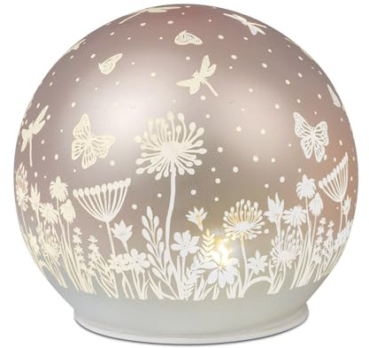 formano LED dekoration kula glas persika rosa 12 cm matta gla med blommor dekor timer 6 h/18 h, batteridriven (3 × AA), stämningsfullt atmosfärsljus för bord, fönsterbräda och hylla