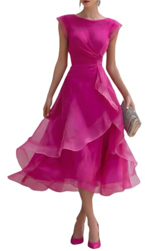Générique Robe Ete Femme Robe Midi Mousseline Manches Papillon Taille Haute Volants Asymetriques Robes Cocktail Coupe A Line Chic pour Mariage Fete Plage Vacances