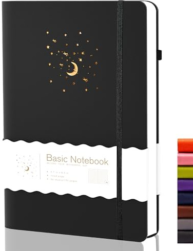 CAGIE Journal Notebook for Women Men, Hardcover Lined Notebooks Journals for Writing Work Journaling Note Taking Diary with Pen Loop (Black Ruled), Gifts, 5.7 x 8.3, 196 Pages