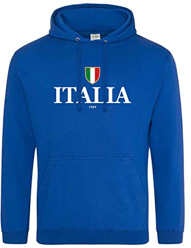 Italia Hoodie Mens Rugby Hoody Italian Flag Shield Nations Italy Supporter, XXL, Royal
