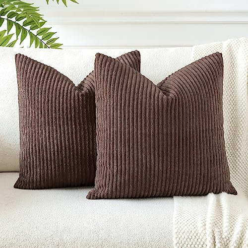 JOTOM 2er Set Cord Kissenbezüge Kissenhülle Dekorative Zierkissen Sofakissen Couchkissen Dekokissen Kissenbezug Deko Kissenhülle für Sofa Wohnzimmer 50x50cm Braun