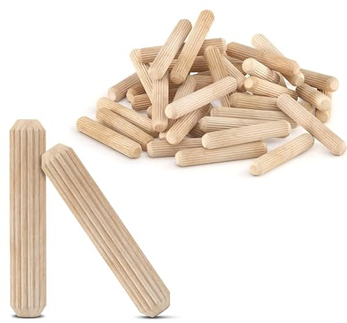 Wood & Wooden Dowel Pins 3/8 x1 1/2 (9.5mmx40mm) - Fluted Grooved Hardwood Pegs for Woodworking, Cabinet Joinery - 100 Pack by PXBBZDQ