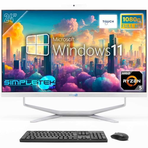 SIMPLETEK - Ordenador de sobremesa All in One de 24 Full HD Pantalla táctil | AMD Ryzen 5 Hasta 3,80 GHz | 8 GB RAM SSD 240 GB | Windows 11 | Cámara web integrada HDMI