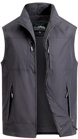 MeiLayM Herren Outdoor Weste Atmungsaktiv Anglerweste Sommer Schnelltrocknend Weste Vielen Taschen Weste Freizeit Ärmellos Jacke Camping Safari Fotografie Weste Grau,XXL
