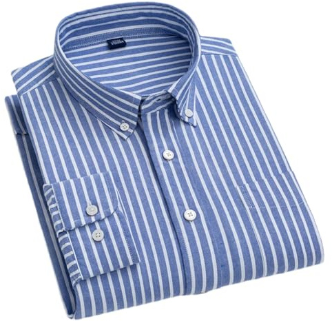 Adhdyuud Camicia da uomo in cotone Oxford a righe casual da lavoro a maniche lunghe a scacchi vestibilità regolare T0C17-09 4XL