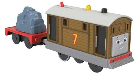 Thomas & Friends, Il Trenino Thomas - Toby Locomotiva Motorizzata, treno a pile con vagone merci, collegabile agli altri trenine e per tutte le piste di Thomas, giocattolo per bambini, 3+ anni, HTN30