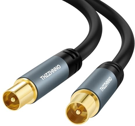 Thzzhnno TV Antenne RG6 Coaxiaux Câble 5M, Connecteur Mâle à Mâle Plaqué or, Câble Coaxial pour TVHD, CATV, DVB-T2 /C/S, Modem Câble, Radio, Récepteur Satellite