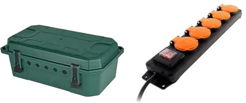 Electraline 300180 Boîte de Protection étanche de branchements électriques extérieure & Zenitech Bloc étanche IP44 5 prises 16A 2P+T avec clapets et interrupteur - Câble HO5RRF 3G1 de 1,5m