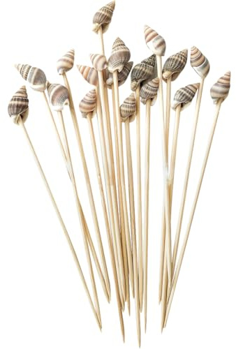 FSSTUD 100 palillos de cóctel de conchas marinas, palillos de comida para fiestas en la playa, palillos de dientes, palillos de dientes tropicales, palillos de aperitivos para vacaciones, con temática