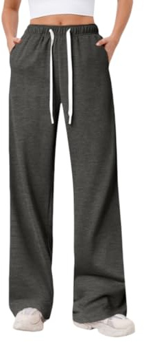 ROFUSSO Pantalon de Survêtement Ample pour Femme Pantalon Décontracté à Taille Haute et Jambes Larges pour l'Automne(GrisFoncé,XL)