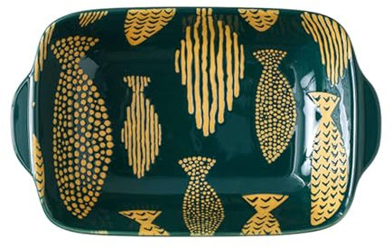 Fuente nórdica de Porcelana y cerámica para Horno, Fuente Rectangular para lasaña con asa, para cazuela, Tapas, Pasteles, Pescado Verde