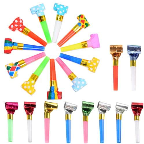NOPKESV 20 Piezas Trompetas de Fiesta de Cumpleaños,Cornetas Multicolores,Silbatos Coloridos para Fiestas,Bodas,Cumpleaños,Baby Shower,Fiestas Infantiles,Ocasiones Festivas (Multicolor)