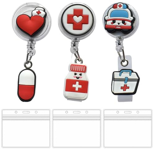 WUSJCOF 6 Piezas Portatarjetas de Enfermera, Carrete de Insignia de Enfermera, Soporte de Insignia Retráctil de Fieltro, Portatarjetas con Clip Giratorio para Enfermeras y Doctores
