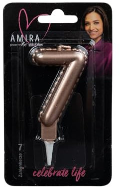 DECOCINO meets AMIRA - Zahlenkerze Rosegold No. 7 - elegante Party Deko für Geburtstage, Partys oder ein Jubiläum, ideal für Kuchen, Torten oder Muffins, 7cm hoch