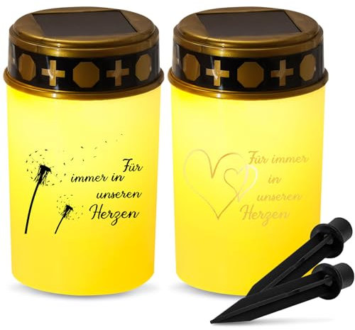 Velas solares LED para tumba, 2 unidades, resistentes a la intemperie, para exteriores, 14,3 x 7 cm, vela para tumba con enchufe de tierra, efecto parpadeante, velas de cementerio para siempre en