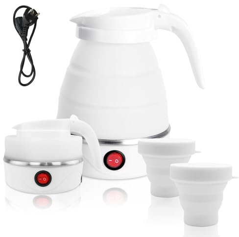 Hervidor plegable de 0,6 l, hervidor de agua pequeño para viajes, hervidors plegable de silicona para acampada, mini hervidors, 5 minutos de ebullición rápida para cocina, viajes, acampada