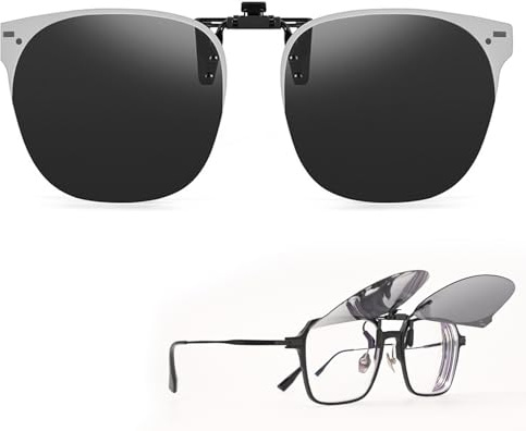 FIGCY Occhiali da sole clip-on polarizzati su occhiali da vista per uomo leggeri con protezione UV, clip-on per guida e pesca (Nero)