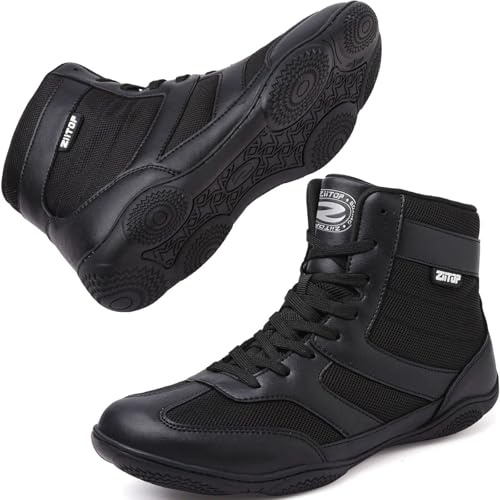 Wrestling Shoes Men Boxing Shoe for Mens Weightlifting Powerlifting Deadlift Squatting High Top Fitness Zero Drop Black