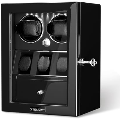 XTELARY Caricaorologi bloccabile nero per 2/4/6/8 con 3/6 slot di memoria, cassetto di stoccaggio, 4 modalità di rotazione, luce LED bianca, motore super silenzioso