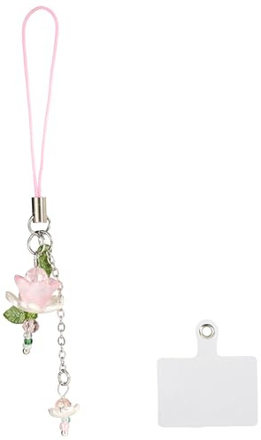 Tinoaly Colgante de Movil Flor Teléfono, Bonito Colgante de Flor Rosa con Adhesivo para Tarjeta Ideal para Decorar la Billetera la Cámara y El Teléfono Móvil Mujer