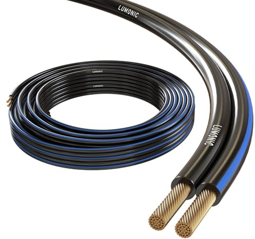 Lumonic Câbles de haut-parleurs | 5m Noir | 2x 1,5mm² CCA | marque bleue Câble pour enceintes hi-fi | Ligne audio jumelée