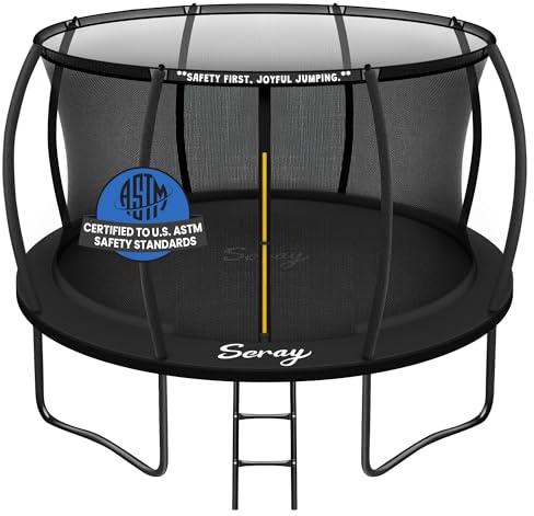 Seray 10-14FT Trampoline for Kids and Adults — Heavy-Duty Outdoor Backyard Trampoline with Safety Enclosure Net, Rust-Resistant Galvanized Steel Frame, ASTM F381 Certified, 330-450 lb Capacity