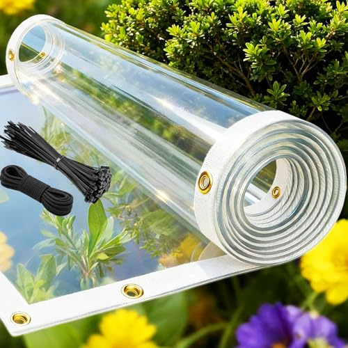 Clear Tarp 8x10ft Heavy Duty Waterproof Clear Tarp with Grommets, 14Mil PVC Vinyl Tarpaulin Outdoor Windproof Transparent Tarp Cover for Patio Porch Enclosure Garden Greenhouse Camping Chicken Coop